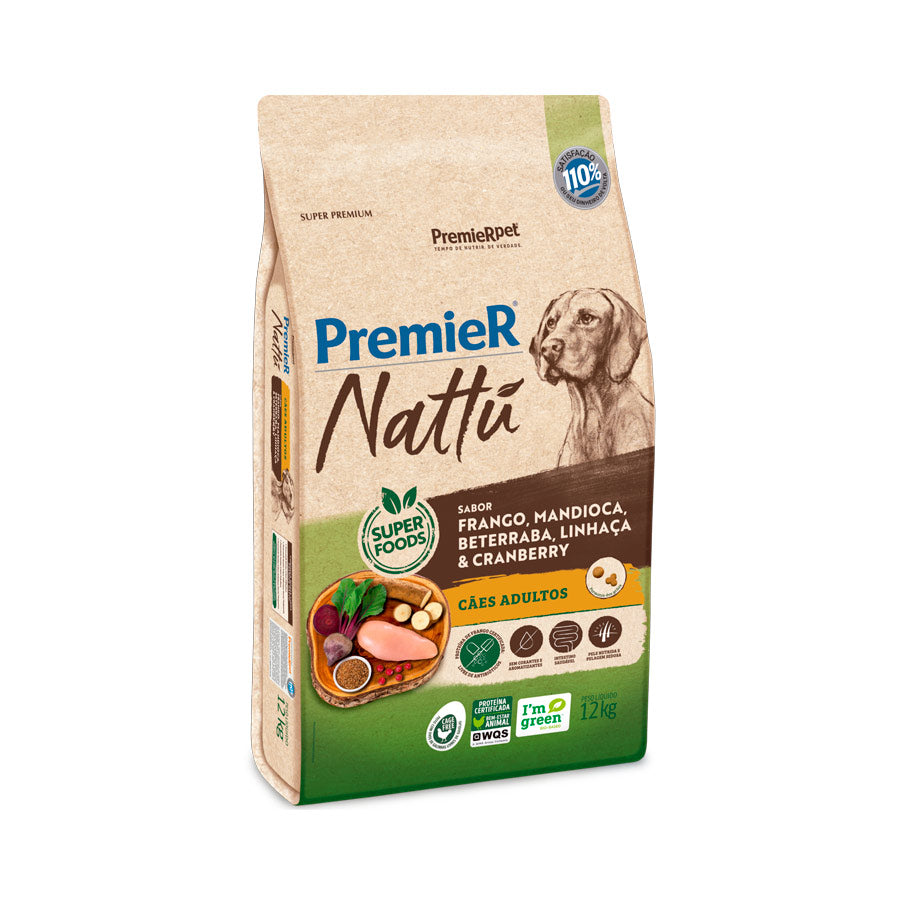 Ração Premier Nattu para Cães Adultos Sabor Mandioca 12kg