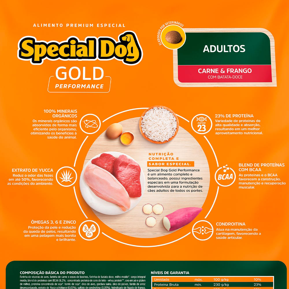 Ração Special Dog Gold Performance Frango e Carne para Cães Adultos - 20 kg