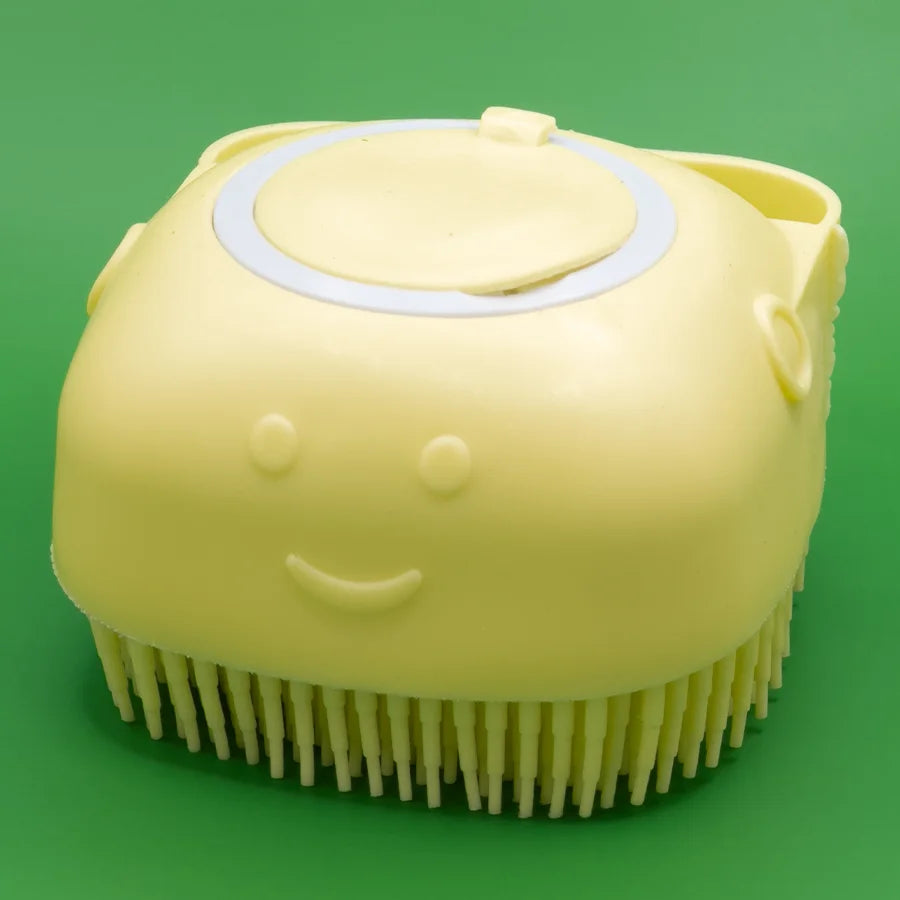 Escova de silicone para banho com dispenser para shampoo