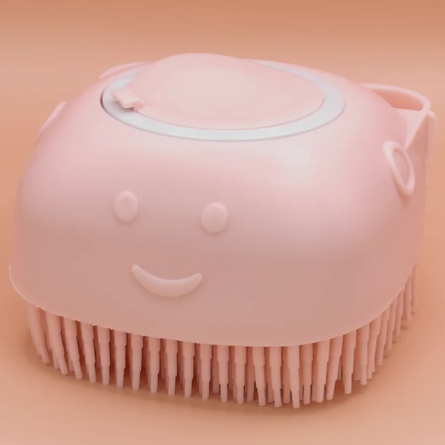 Escova de silicone para banho com dispenser para shampoo