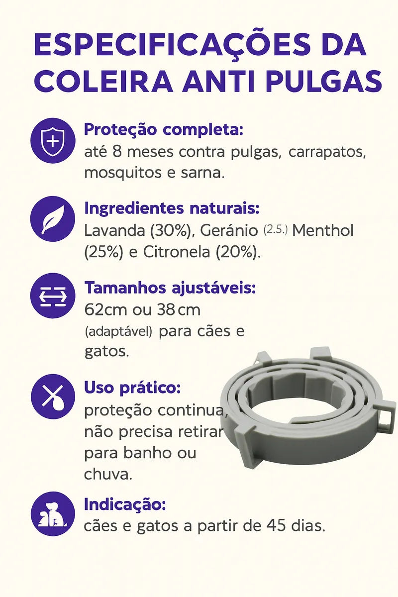 Coleira Natural Antipulgas, Carrapatos e Mosquitos para Cães e Gatos
